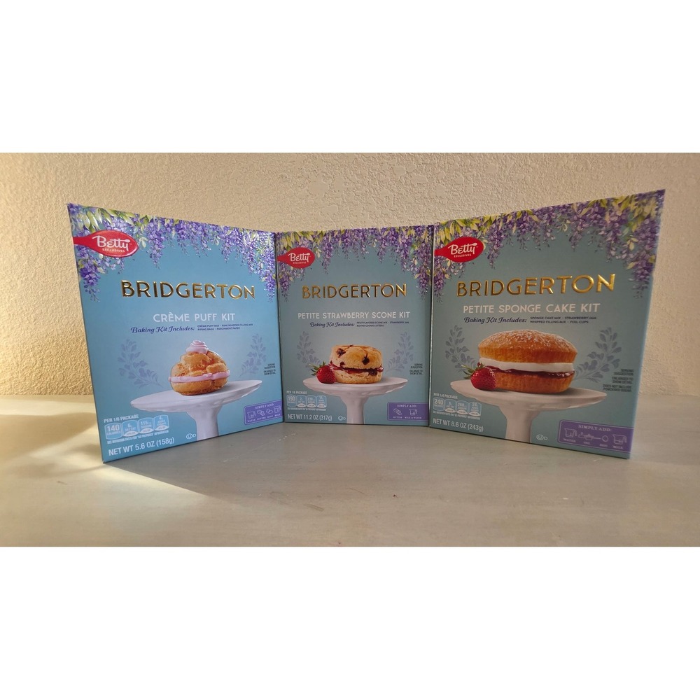 Betty Crocker Bridgerton Baking Kit Bundle 3pk Creme Puff Scone Sponge Cake NEW